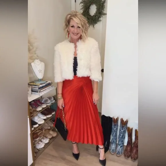 DKNY Vibrant Red A-Line Pleated Skirt - Picture 6 of 13